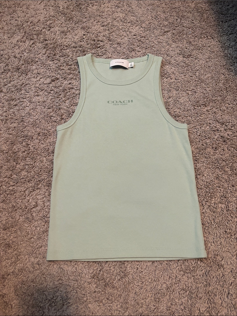 Coach Women's Mint Ribbed Tank Top - Light Green Sleeveless Tee